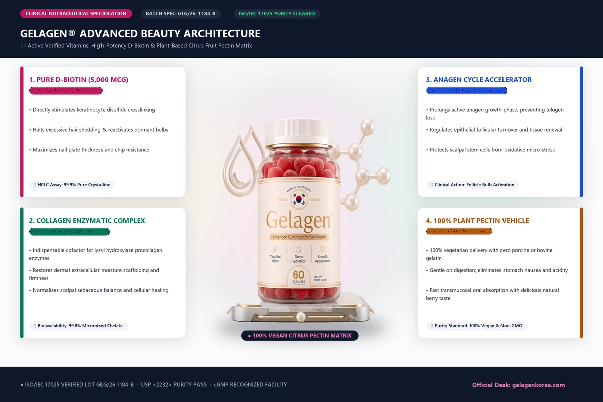 Gelagen clinical formulation architecture and botanical infographic